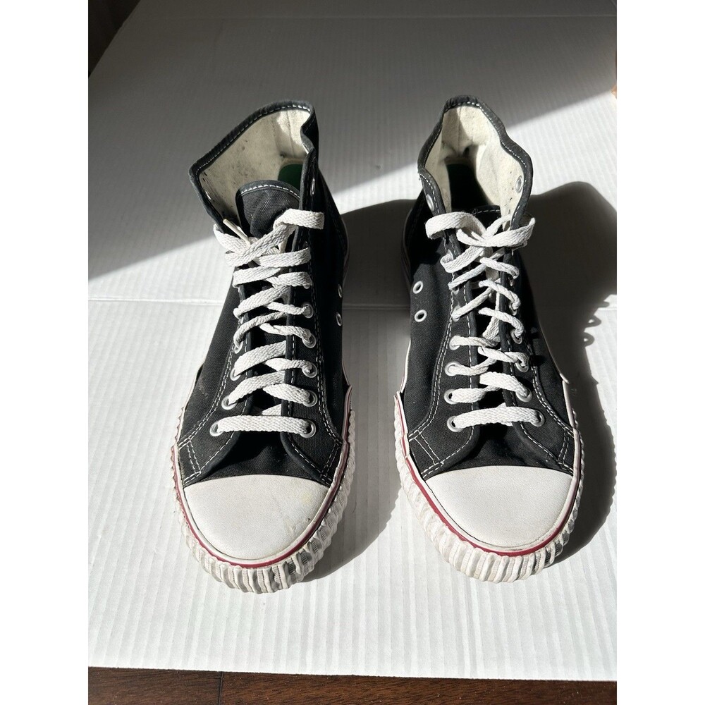 PF Flyers Black Canvas Striped Heel Sneakers Men US 9.5 High Top MC1001BK